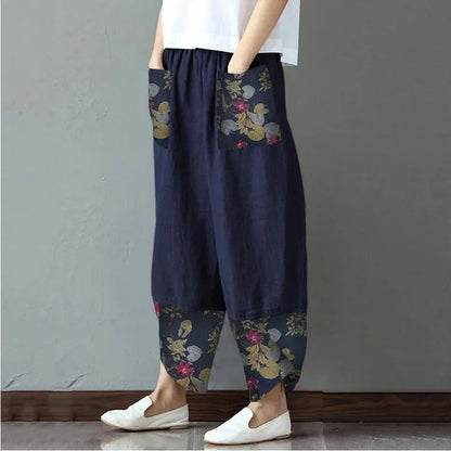 Vintage Print Pants Women Fashion Irregular Casual High Waist Elastic Waist Straight Loose Trousers Summer Lady Cargo Pantalon Good Vibrations
