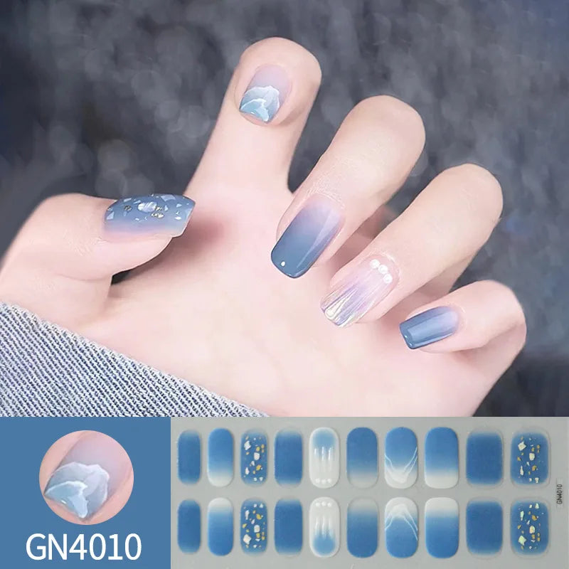 20Tips Semi-Cured Gel Nail Sticker Pure Color Uv/Led Lamp Gel Nail Polish Wraps Long-Lasting Full Cover Gel Sticker Nail Decor Good Vibrations