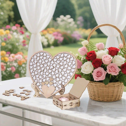 1Pcs Wood Wedding Guest Book Heart Wedding Guest Book Alternative with Box and Small Hearts for Wedding Anniversary Supplies Good Vibrations