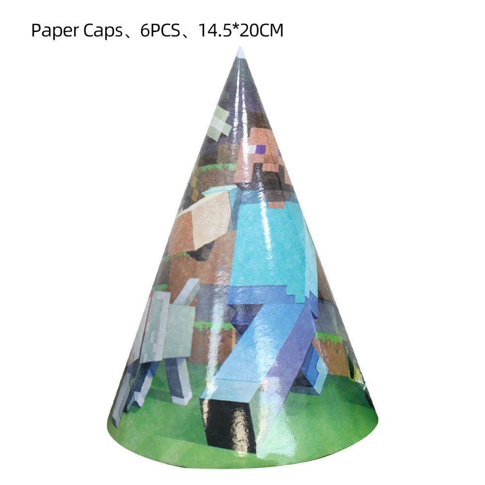Mineres Craftings Party Decorations World Game Tableware Cup Plate Balloon Tablecloth Boys Birthday Party Supplies Kids Gift Good Vibrations