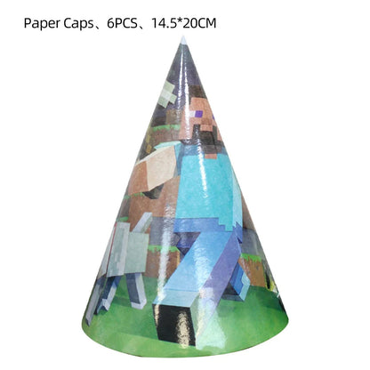 Mineres Craftings Party Decorations World Game Tableware Cup Plate Balloon Tablecloth Boys Birthday Party Supplies Kids Gift Good Vibrations