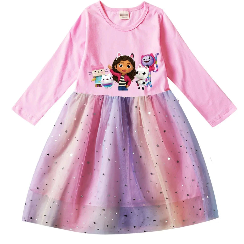 Gabbys Dolhouse Dress Kids Gaby Chat Clothes Baby Girls Long Sleeve Casual Dresses Wedding Party Sequin Birthday Gifts Vestidos Good Vibrations