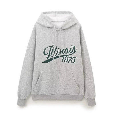 Women's Set Two Pieces Elegant Casual Women's Set Autumn Outfits Sweat Suit Sets Basics Grey Letter Hoodies Sets Good Vibrations