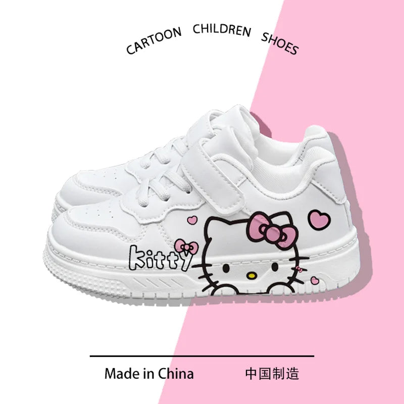 2025 New Hello Kitty Girls Low Top White Sneakers Cute Cartoon Casual Shoes Fashion Canvas Shoes For School Kids Wholesale Good Vibrations