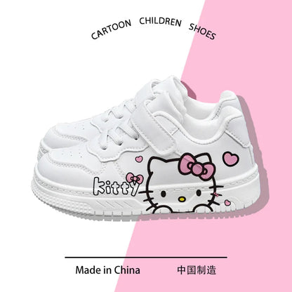 2025 New Hello Kitty Girls Low Top White Sneakers Cute Cartoon Casual Shoes Fashion Canvas Shoes For School Kids Wholesale Good Vibrations