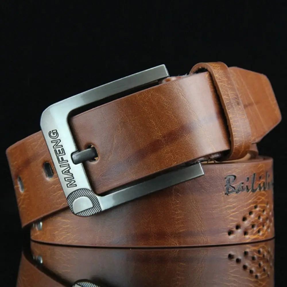 Simple Leather Men's Belt Luxury High Quality Classic Buckle Business Cowboy Vintage Waistband Alloy Belts Good Vibrations