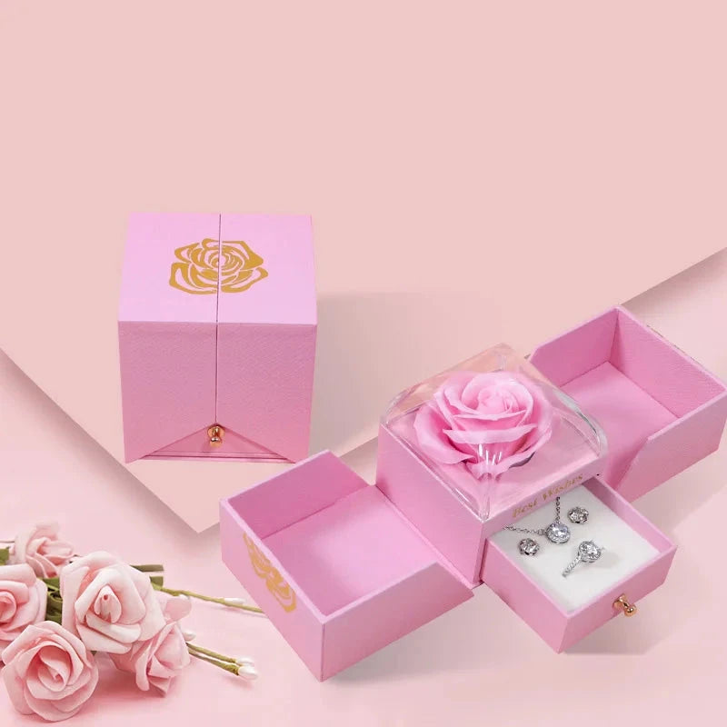 Eternal Rose Gift Box Gift for Women Valentine's Day Wedding I Love You Jewelry Box Gift Box Ring Earrings Pendant Necklace Box Good Vibrations