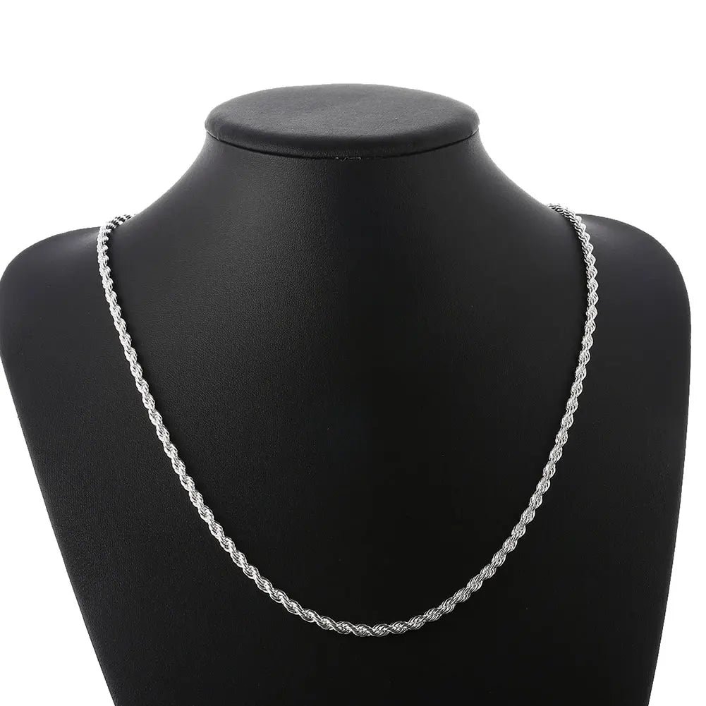 high quality silver color 4MM women men chain male twisted rope necklace bracelets fashion Silver jewelry Set Good Vibrations
