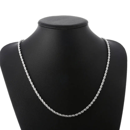 high quality silver color 4MM women men chain male twisted rope necklace bracelets fashion Silver jewelry Set Good Vibrations