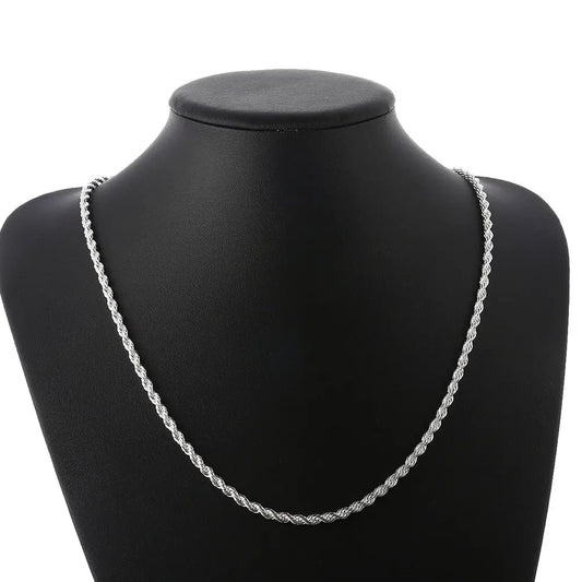 high quality silver color 4MM women men chain male twisted rope necklace bracelets fashion Silver jewelry Set Good Vibrations