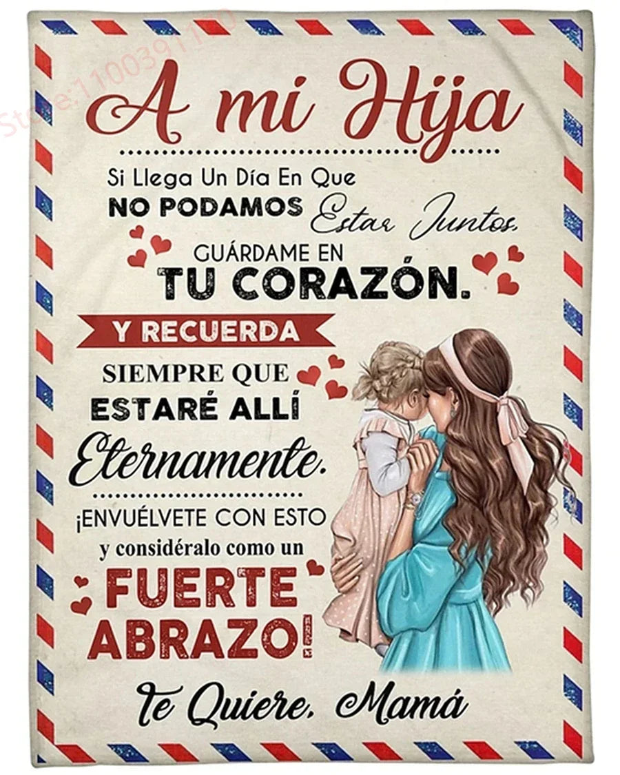 Flannel Blanket-A Mi Hija Letter To My Daughter Express Love Spanish Version Sofa Throw Blanket Thanksgiving Birthday's Day Gift Good Vibrations