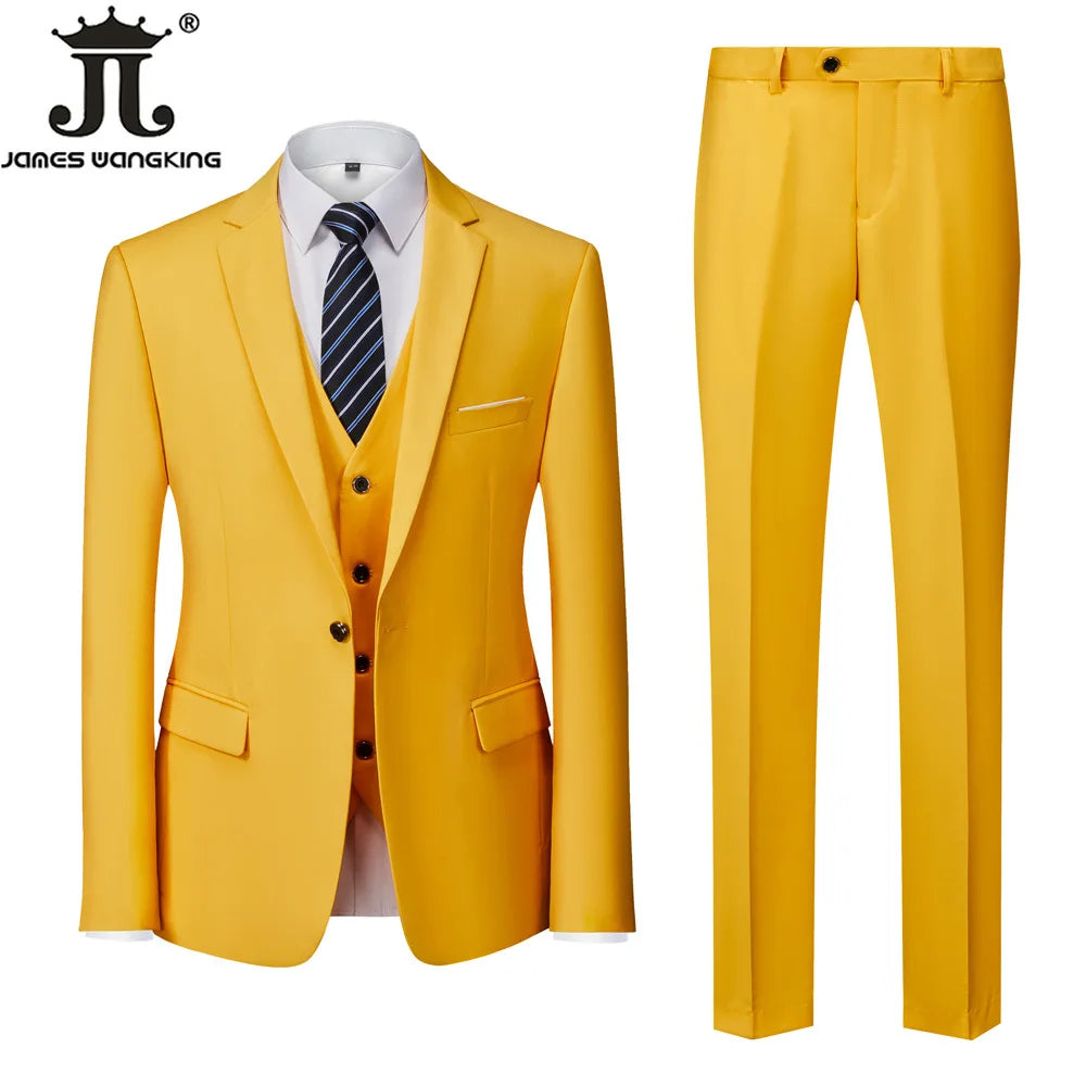 18 Color M-6XL ( Jacket + Vest + Pants ) Boutique Solid Color Men's Official Business Suit Bride's Wedding Dress Party Male Suit Good Vibrations