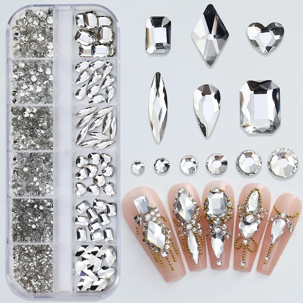 12grids Half Round Pearls Beads 3D Nail Charms 1.5/2/2.5/3/4/5mm White Flatback Pearls Nail Jewelry Nail Craft Pearl Rhinestones Good Vibrations