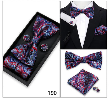 Bowtie For Men Set Gift Box Business Gift Fashion Bow Tie Pocket Square Cufflinks Set Bowtie 3pcs For Wedding Hanky Cravata Neck