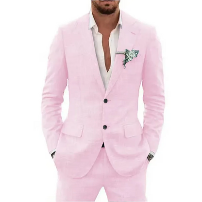 Summer Casual Linen Suit for Men 2 Pieces Blazer Pant Set Notched Lapel Formal Slim Fit Wedding Suit Prom Suits Groom Tuxedo Good Vibrations