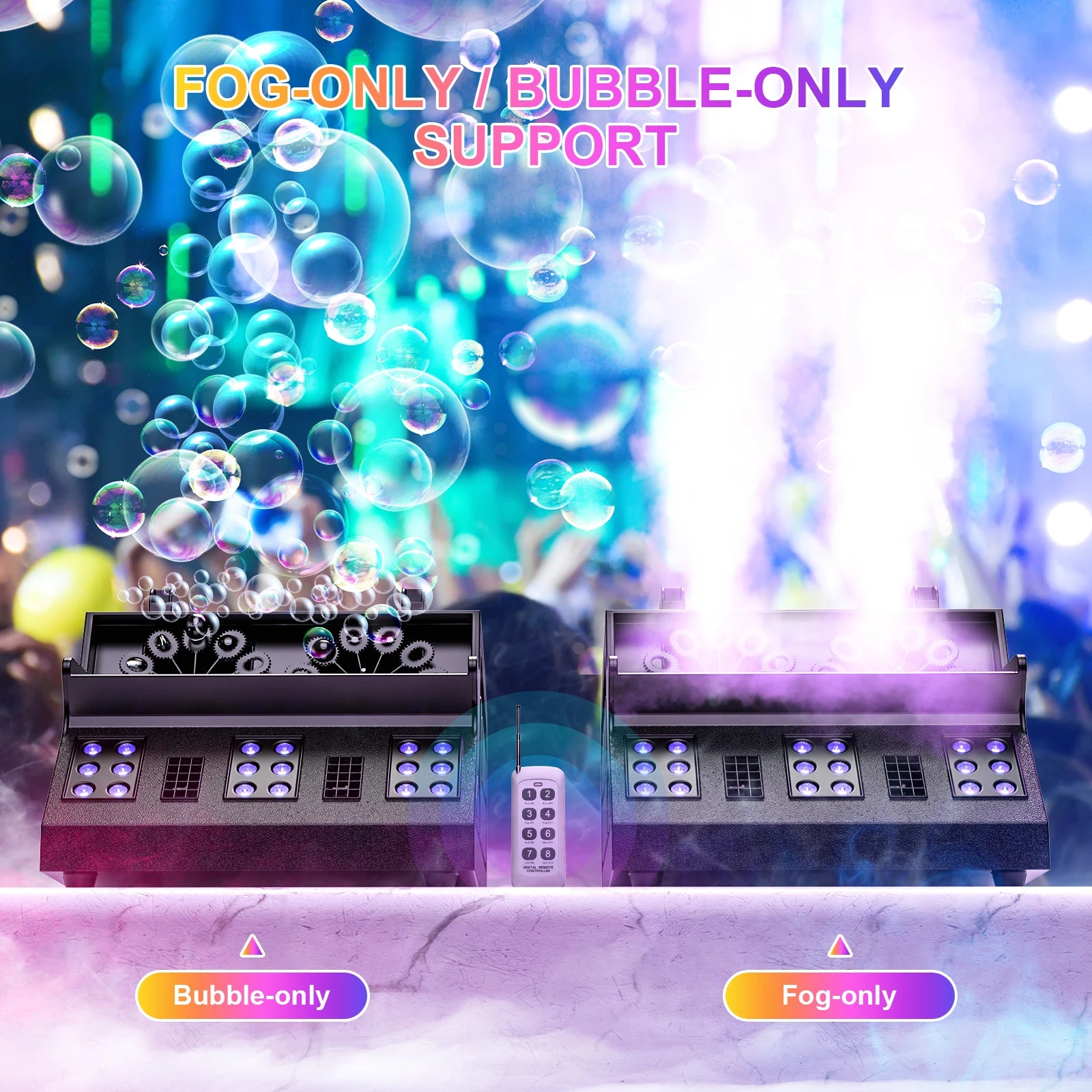 U'King 1500W Smoke Bubble Machine 8 RGB 3IN1 LED Bubble Fog Machine DMX Bubble Fogger Stage Light For DJ Halloween Party Wedding Good Vibrations