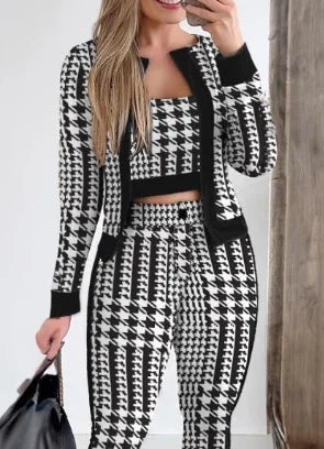 Sets Outifits Women 2024 Spring Autumn 3 Piece Set Plaid Print Crop Top & Pants Set With Coat Fashion Casual Elegant Female Set Good Vibrations