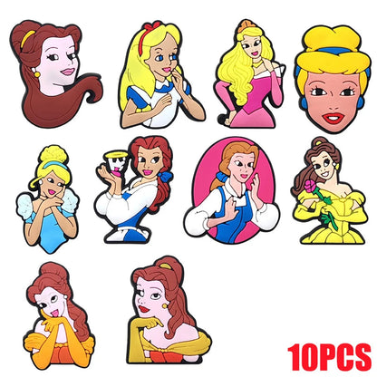 1-17pcs MINISO Hot Toys Princess Seri Series Shoe Charms For Croc Sandals, PVC Shoe Decorations Accessories Christmas Gif Good Vibrations