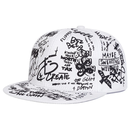 Unisex Black and white Letter Graffiti Printing Hip-hop Hats Spring Autumn Outdoor Adjustable Casual Baseball Caps Sunscreen Hat Good Vibrations