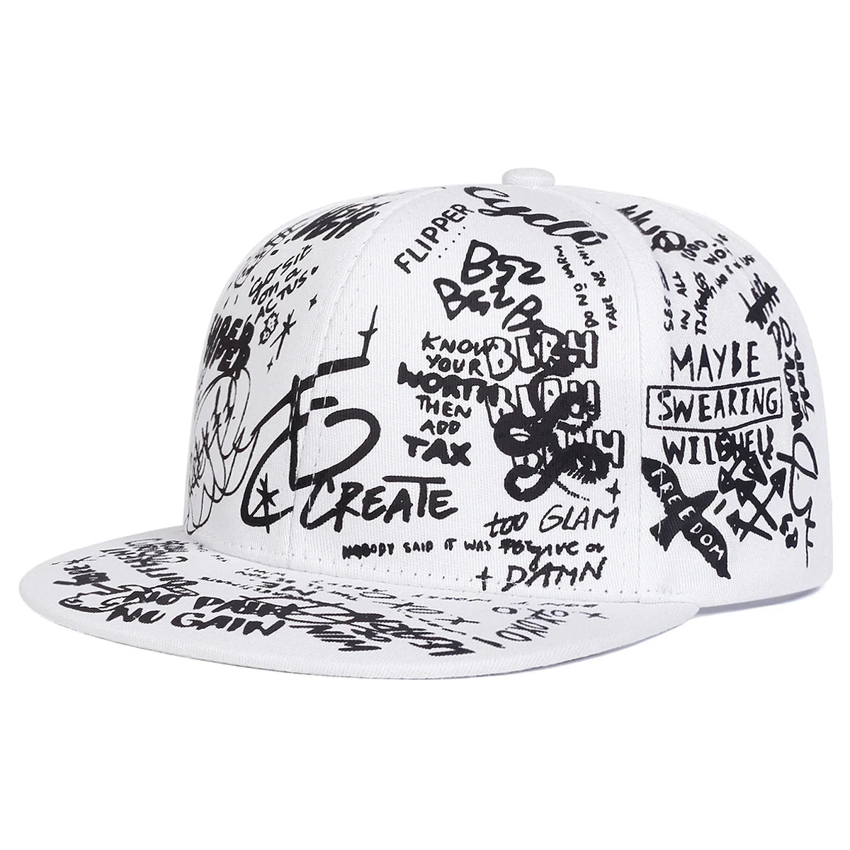 Unisex Black and white Letter Graffiti Printing Hip-hop Hats Spring Autumn Outdoor Adjustable Casual Baseball Caps Sunscreen Hat Good Vibrations