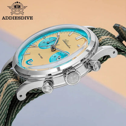 ADDIESDIVE Top Brand Man Watch BGW9 Super Luminous 10Bar Waterproof Bubble Mirror Glass VK64 Chronograph Quartz Steel Wristwatch Good Vibrations