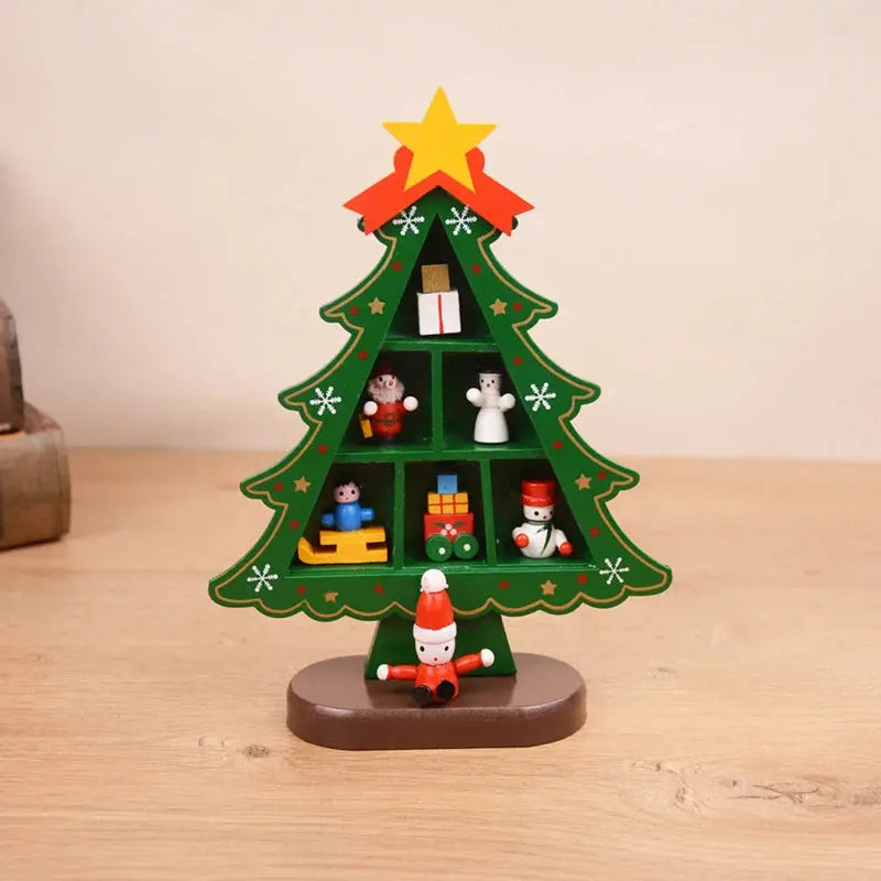 1PC Wooden Christmas Tree Creative Scene Layout Ornaments 3D Red Xmas Table Desktop Decoration Christmas Supplies Good Vibrations