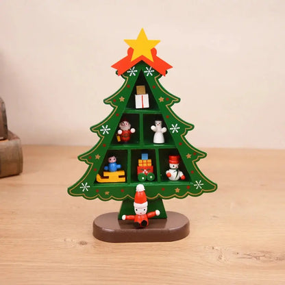 1PC Wooden Christmas Tree Creative Scene Layout Ornaments 3D Red Xmas Table Desktop Decoration Christmas Supplies Good Vibrations