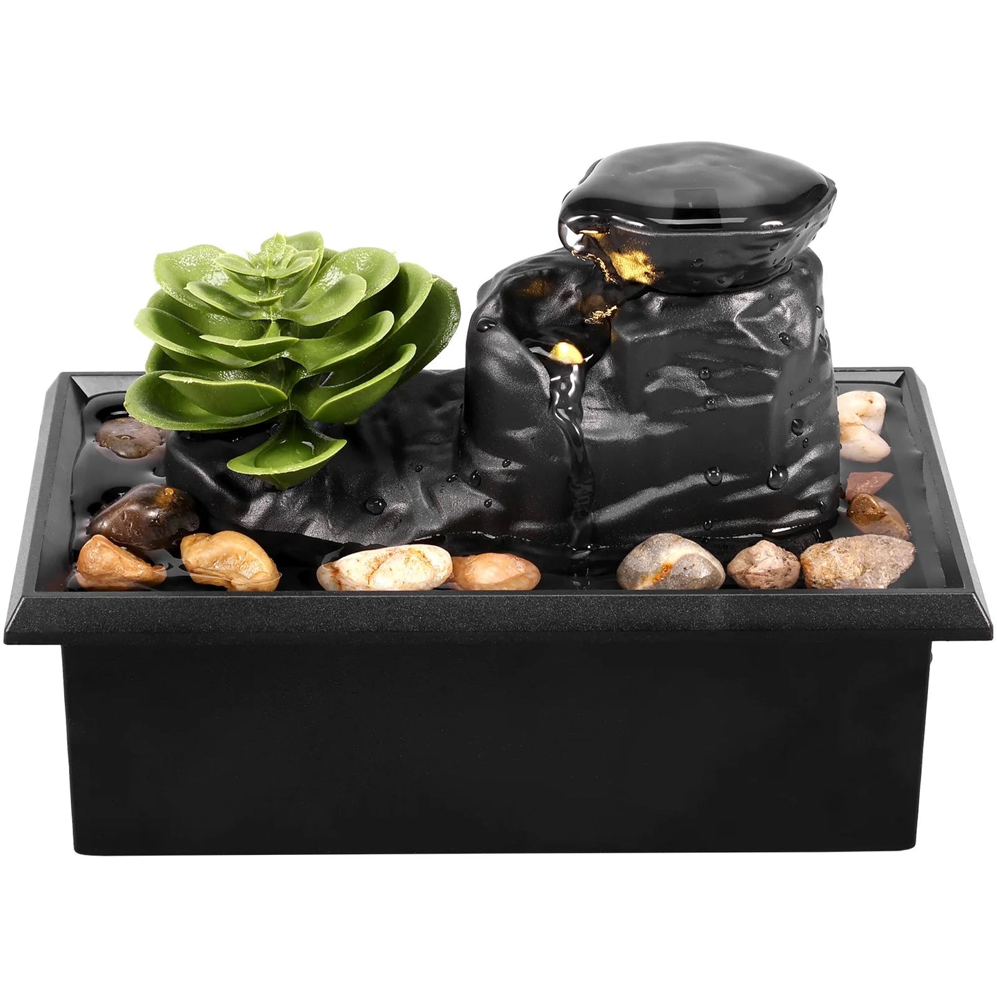 Desktop Water Fountain LED Indoor Decorative Fountain Creative Craft Home Decor Small Waterfall Fountains Zen Meditation Fountai Good Vibrations Adult Super Store