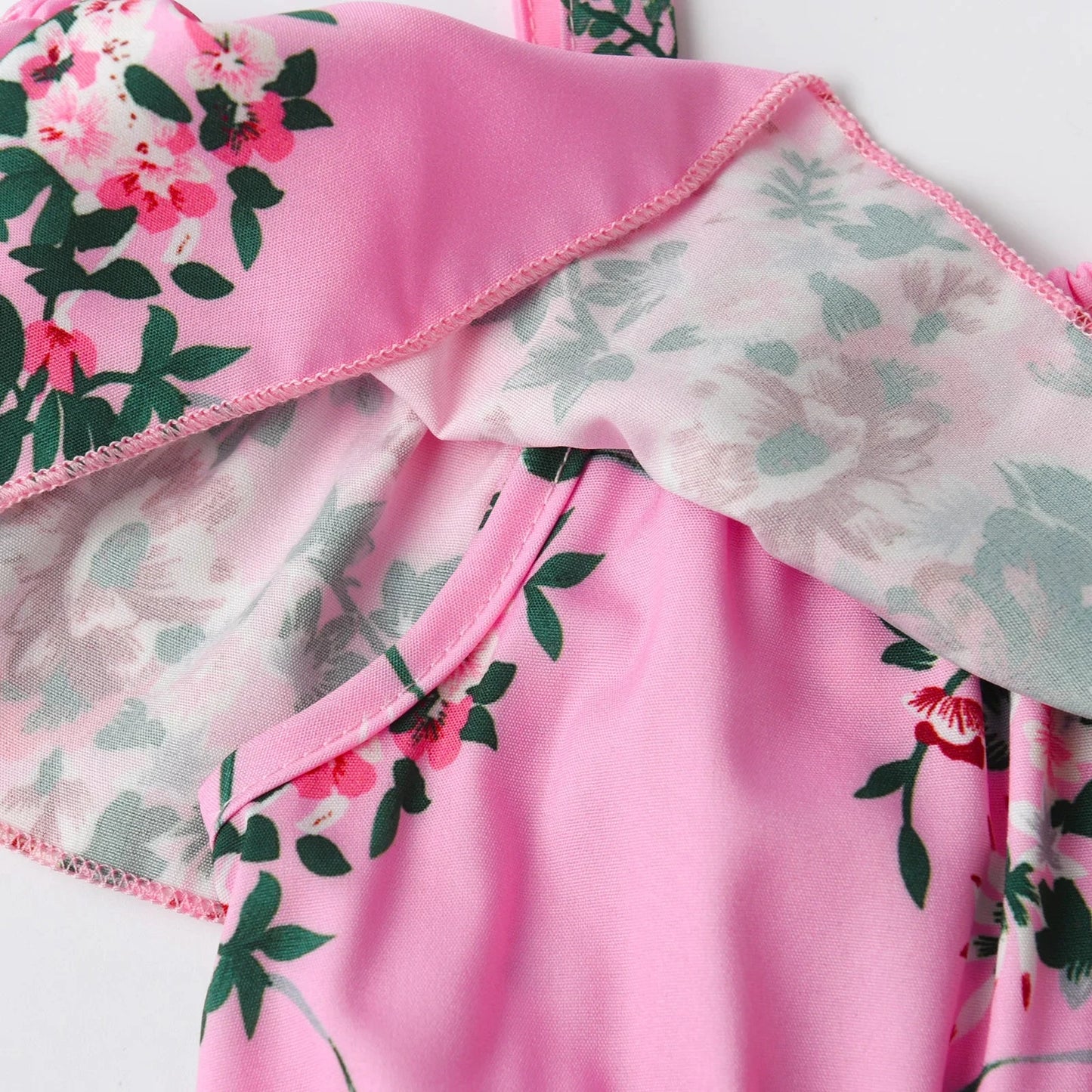 Children Clothing for Girls 1 2 3 4 5Y Kids Girls' Summer New Resort Style Floral Print Ruffled Camisole Jumpsuit with Lace-ups Good Vibrations