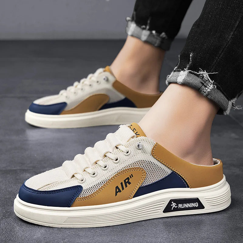 Men's shoes half slippers summer slip-on mesh shoes heelless platform sole bag toe hole trendy casual fashion versatile shoes Good Vibrations