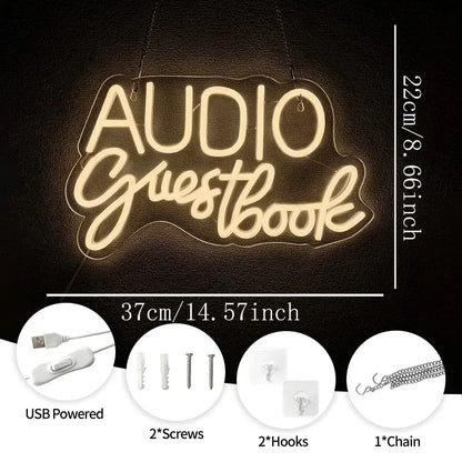 Audio Guestbook Neon Sign, Wedding Message Led Neon Wall Decor, Bedroom, Bar Party, Wedding Scene Luminous Sign Wall Lamp. Good Vibrations