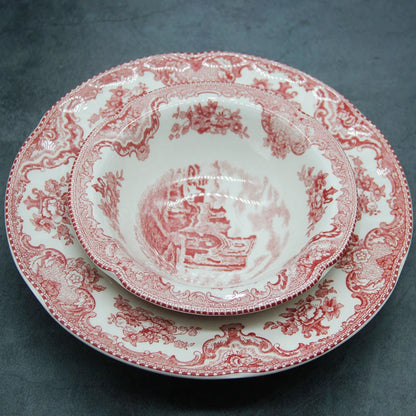 European Style The Old Britain Castles Pink Dinner Set Dinner Ceramic Breakfast Plates Steak Plate Noodles Plate Dish Soup Bowl Good Vibrations