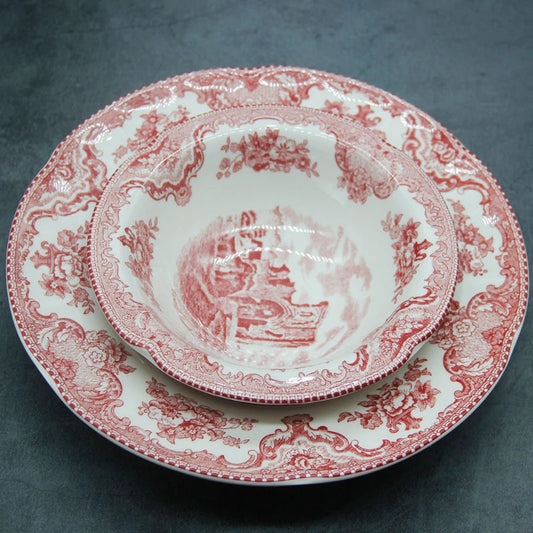 European Style The Old Britain Castles Pink Dinner Set Dinner Ceramic Breakfast Plates Steak Plate Noodles Plate Dish Soup Bowl Good Vibrations