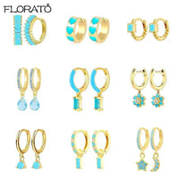 925 Sterling Silver Needle Summer Blue Earrings Trend 18K Gold Hoop Earrings for Women Fashion Puncture Jewelry Ear Accessories Good Vibrations