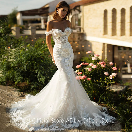 Luxury Flowers Lace Mermaid Wedding Dress Customized Off The Shoulder Sweetheart Illusion Court Train Bridal Gown for Bride Good Vibrations