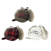 652F Women Baseball Hat 2000s Plush Earflap Fun Furry Hat for Idol Concert Shows Embroidery Caps for Adults Good Vibrations