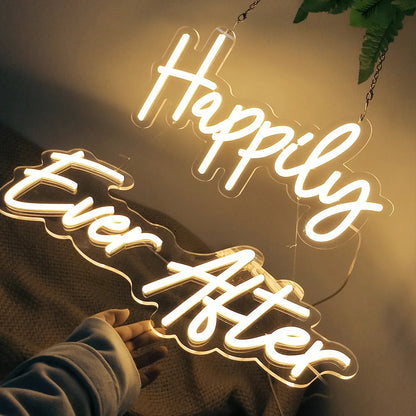 Happily Ever After Neon Sign Wedding Party Lights Event Background Decorative Lights Dimmable Good Vibrations