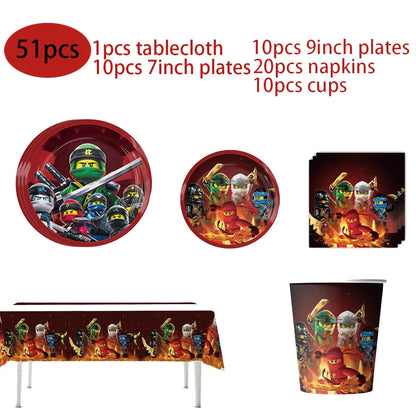 Ninja Them Birthday Party Decorations Kids Disposable Tableware Popcorn Paper Plates Balloons Cup For Boys Baby Shower Supplies Good Vibrations