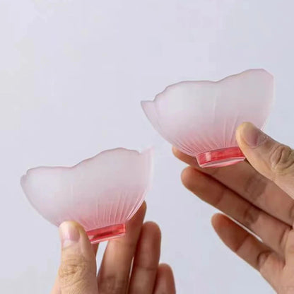 4 Pieces Glazed Glass Frosted Pink Sakura Japanese Teacup, Tableware Good Vibrations