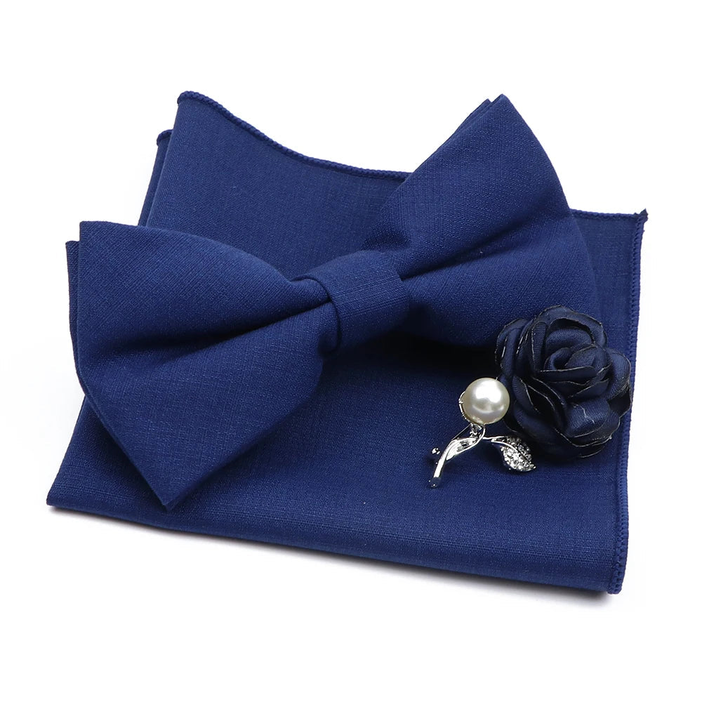 Mens Wedding Bowtie Brooch Set Romantic Solid Color Bamboo Fiber Bowknot Flower Lapel Pin Blue Pink Cravat Suit Shirt Accessory Good Vibrations