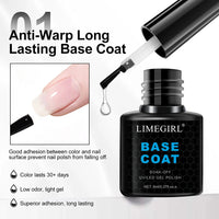 LIMEGIRL 8ml Soak Off Matte Top Base Coat for Nails UV Gel Polish Semi Permanent Functional Manicure Top Base Coat Varnish Good Vibrations