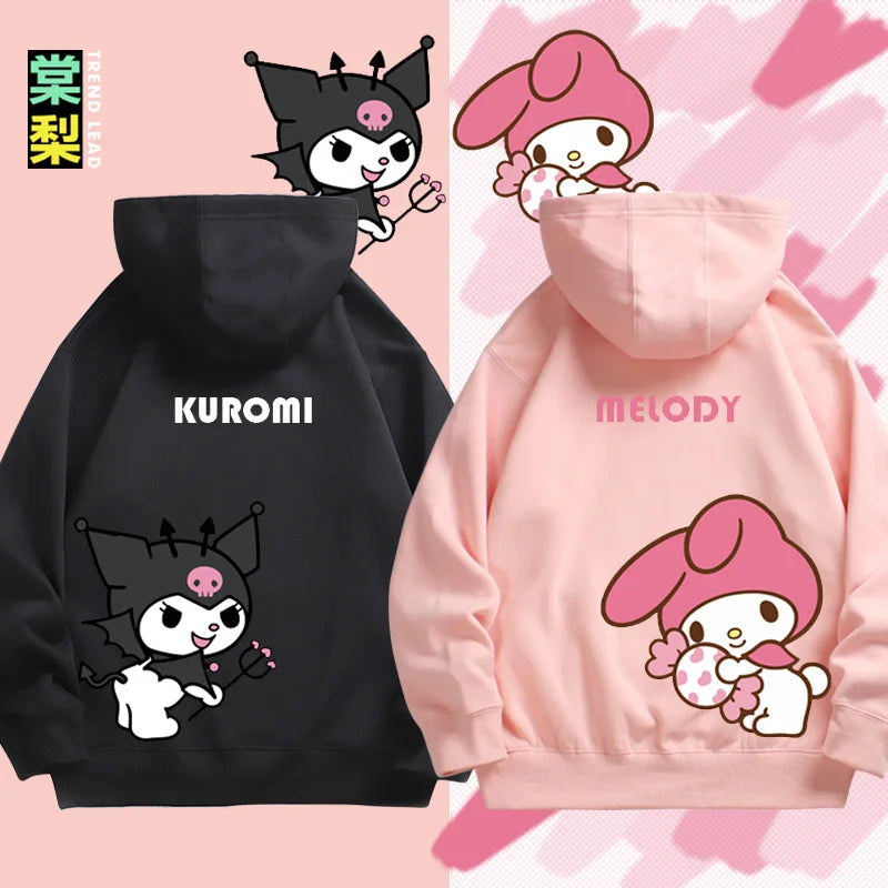 Sanrio co-branded sweatshirt for boys and girls Kuromi pattern print children's autumn and winter hoodie sweatshirt trend Good Vibrations