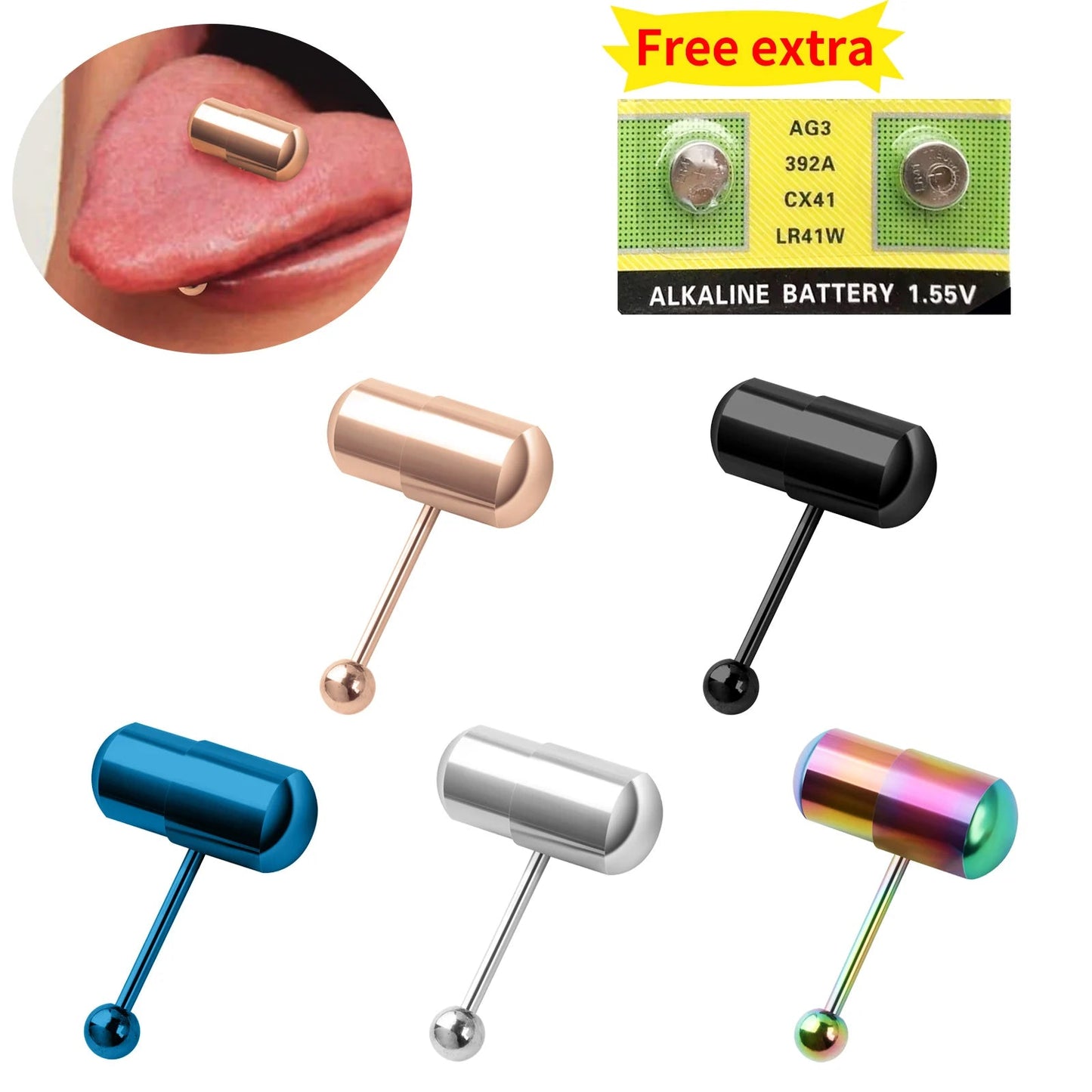 Stainless Steel Vibrating Silicone Tongue Ring - Massage Piercing Jewelry, Trendy Body Modification for Men Women Good Vibrations