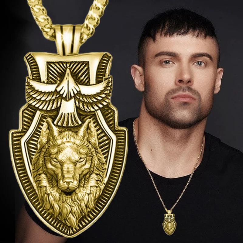 Fashion Men's Wolfhead Necklace Stainless Steel Triangle Pendant Hip Hop Necklaces for Men Punk Animal Jewelry Anniversary Gift Good Vibrations