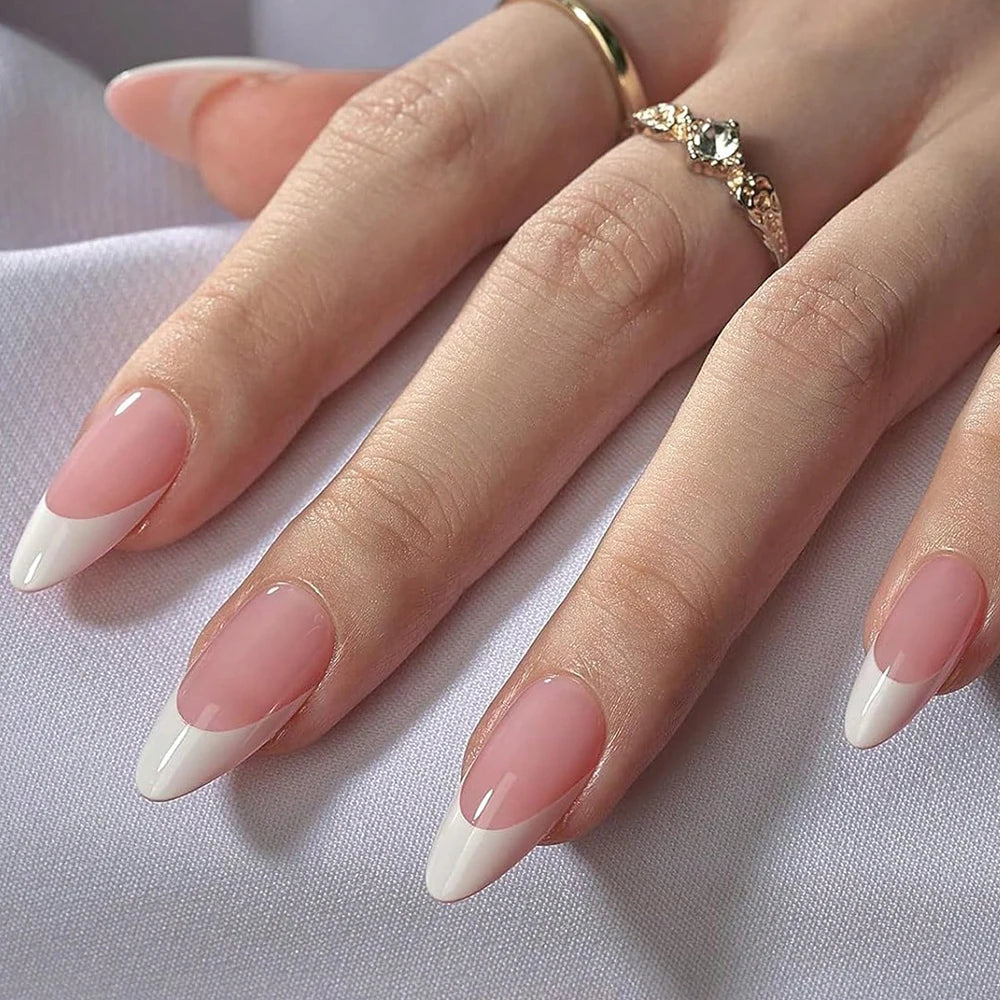 360Pcs/box Glossy Soft Gel Pink French Nail Tips Medium Almond White Simple Press On Nails 10Grids Huge Capacity False Nails*& Good Vibrations