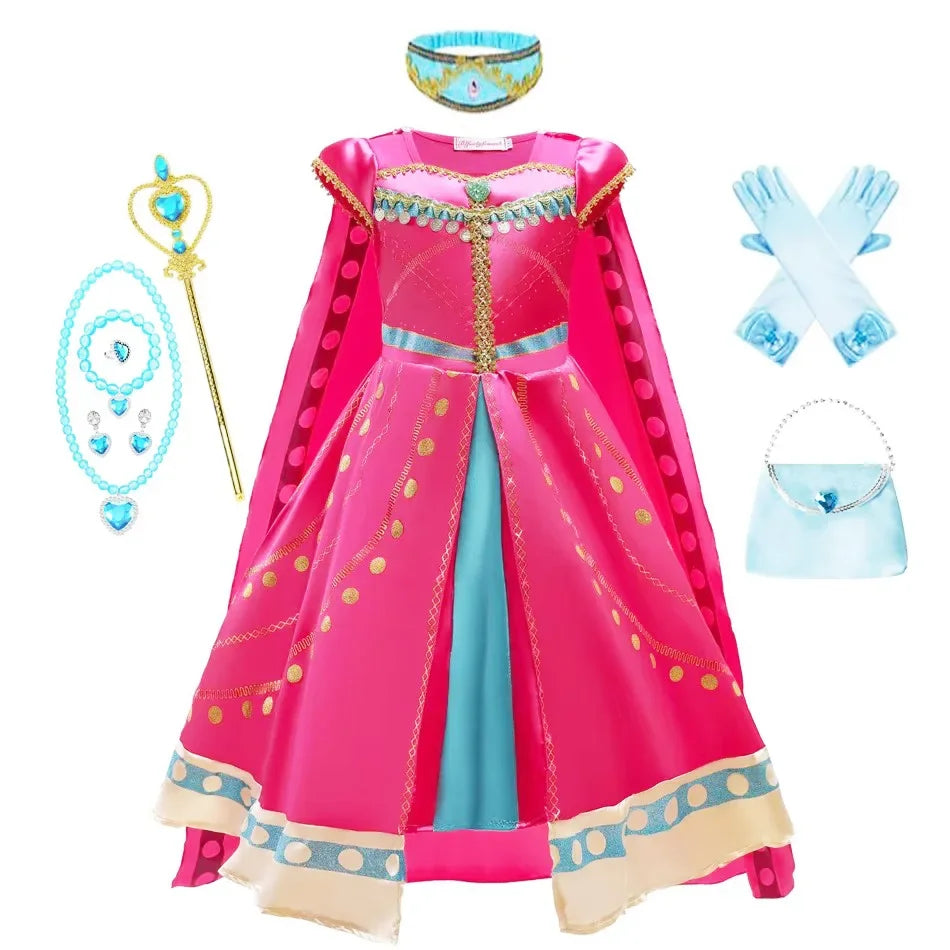 Jasmine Girls Aladdin Costume Halloween Princess Dress Kids Birthday Party Christmas Arabian Cosplay 4 5 6 7 8 9 10 Years Good Vibrations