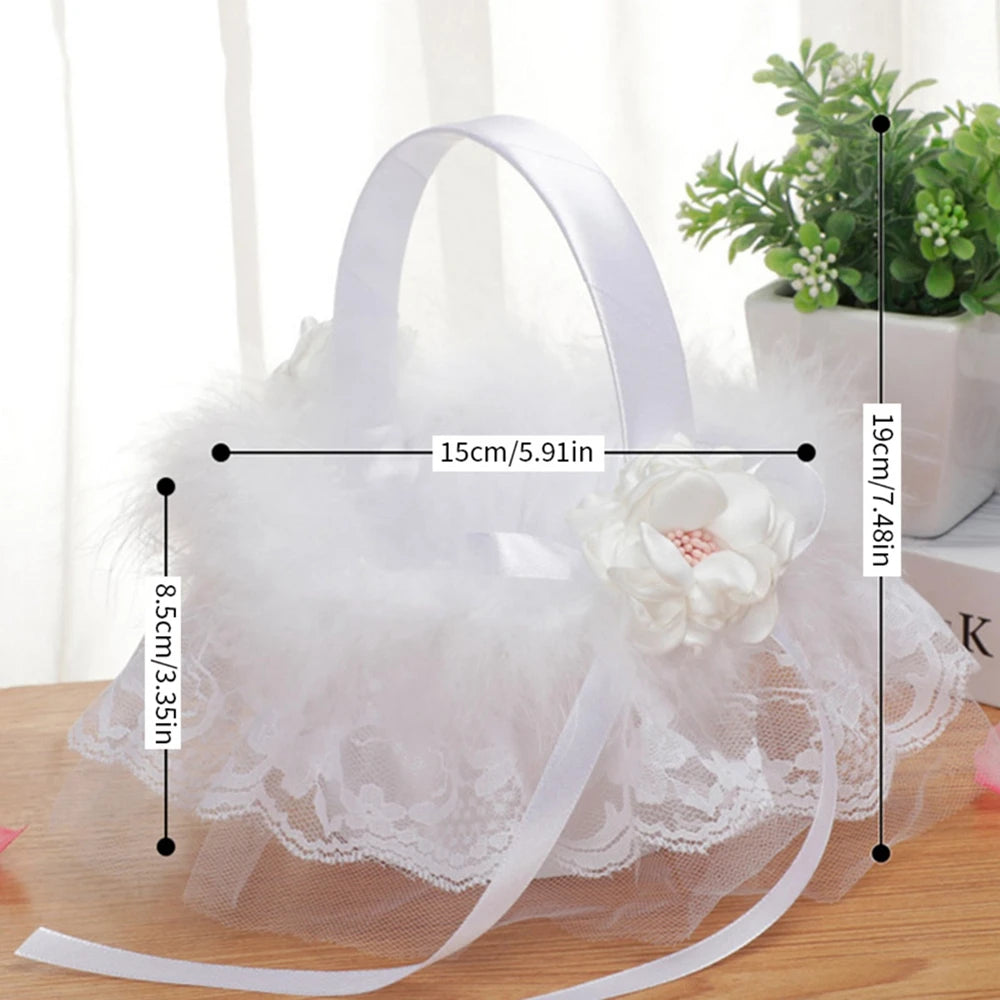 White Flower Girls Basket Simple Wedding Flower Basket  Bride Bridesmaid Hand Held Basket Wedding Ceremony Party Decorations Good Vibrations