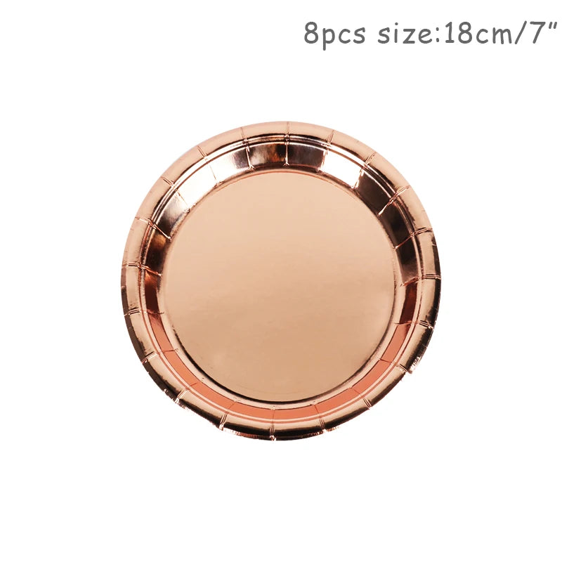 Rose Gold Disposable Tableware Diamond Pattern Paper Cups Plates Straws Table Decoration Wedding Birthday Party Supplies Good Vibrations