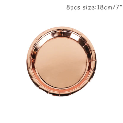 Rose Gold Disposable Tableware Diamond Pattern Paper Cups Plates Straws Table Decoration Wedding Birthday Party Supplies Good Vibrations