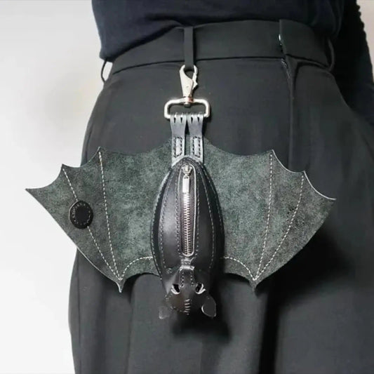 Coin Purse PU Leather Bat Gothic Bag Keychain Change Purse with Foldable Wings for Shopping Travel Work School Events Outdoor Good Vibrations